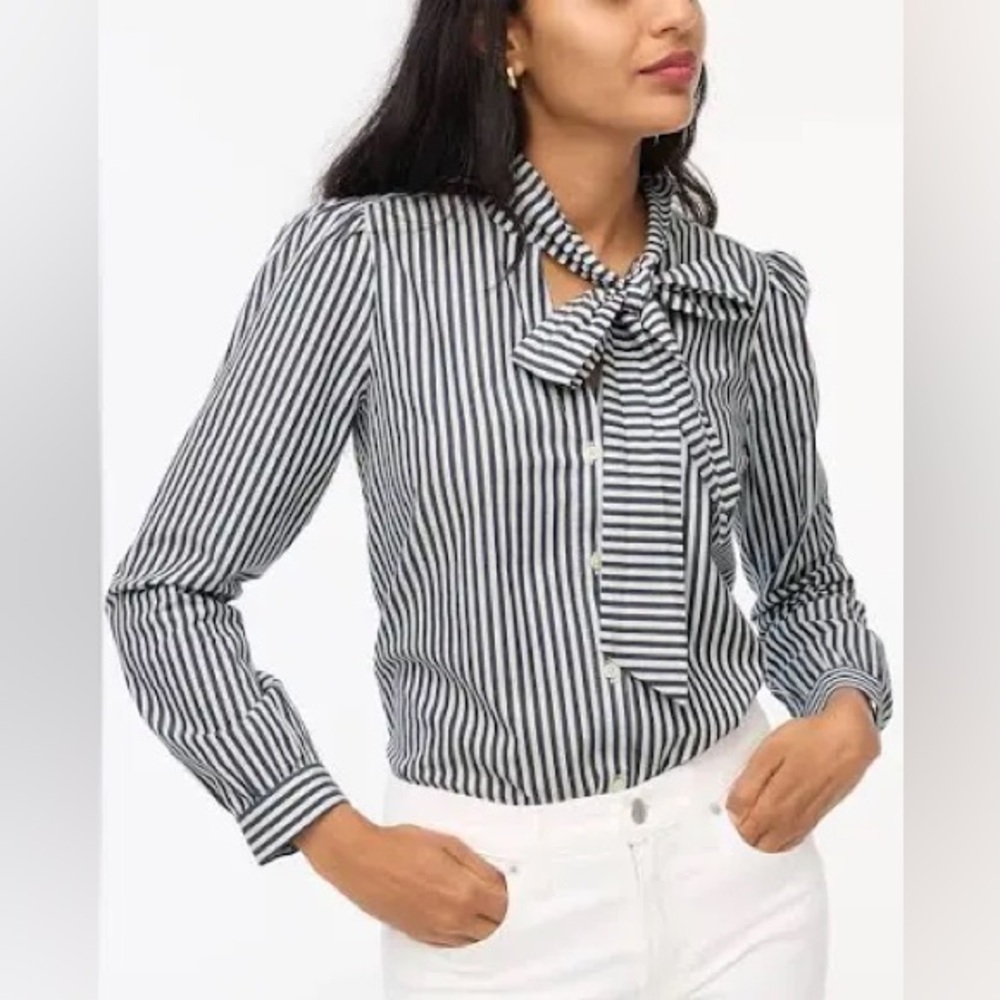 EUC J Crew Blouse Bow Stripe PL - Picture 12 of 14